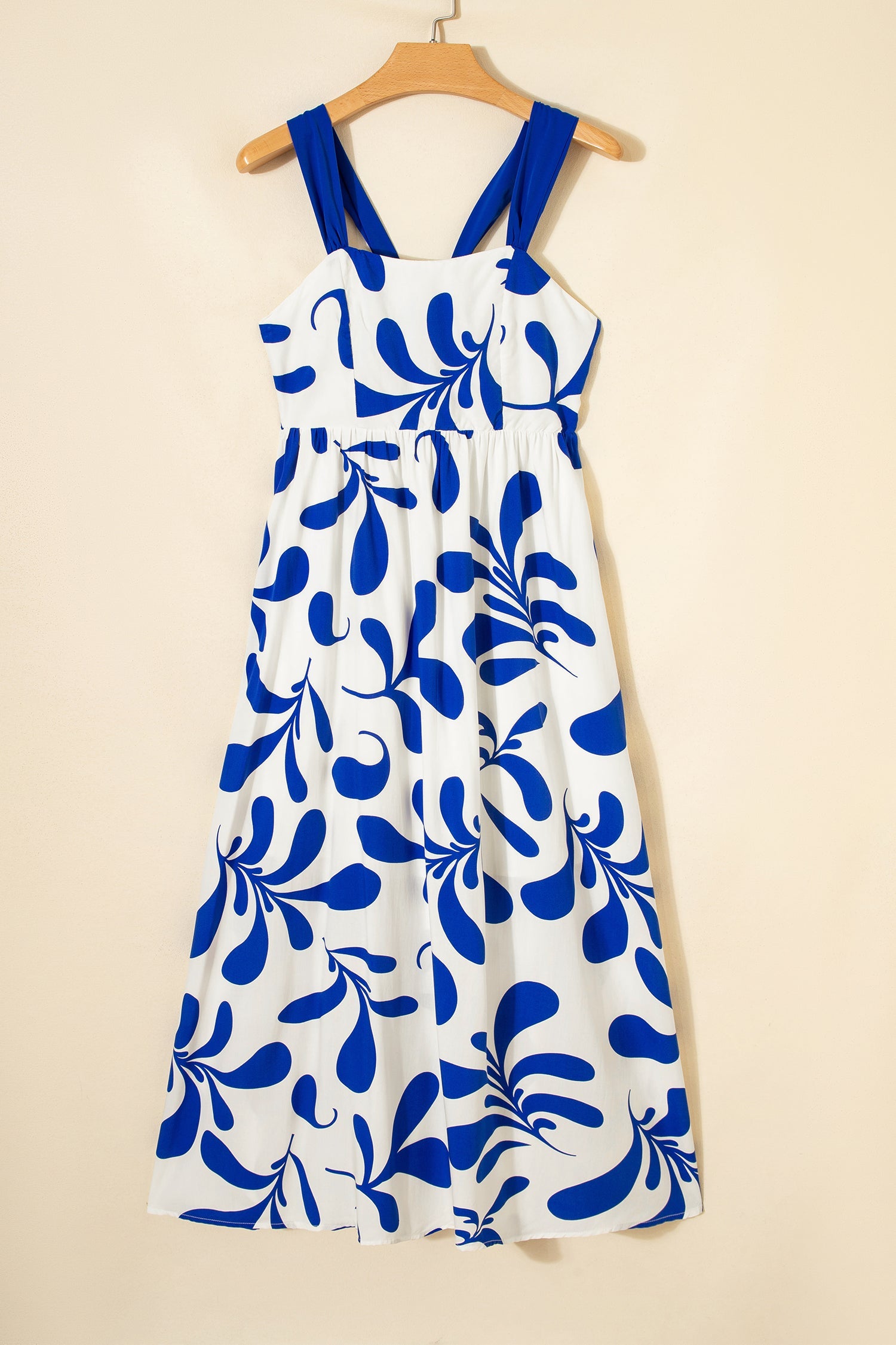 Blue Floral Print Crisscross Tie Back Sleeveless Long Dress  DAME BOHEME