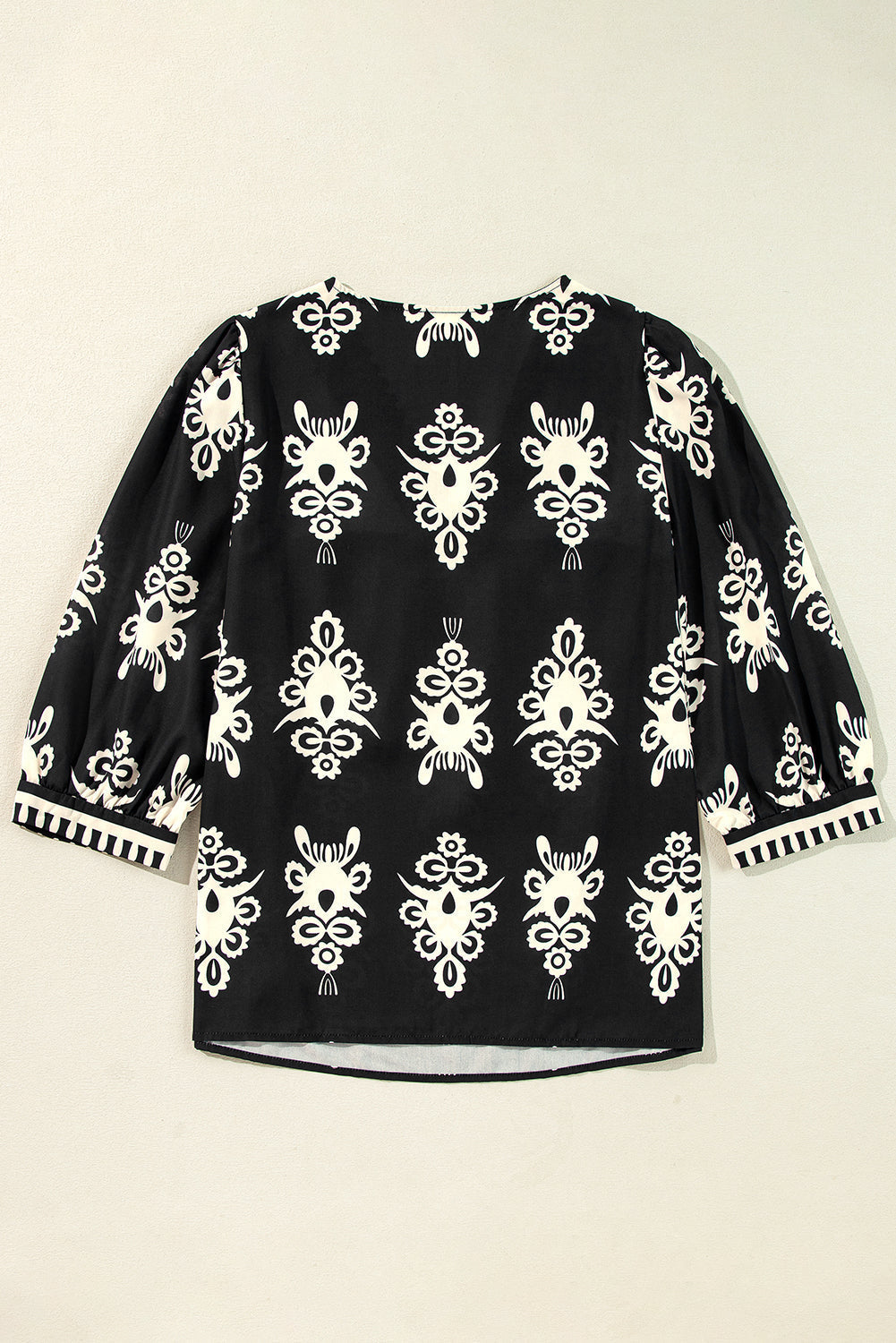 Vintage Geometric Printed V Neck Blouse  DAME BOHEME