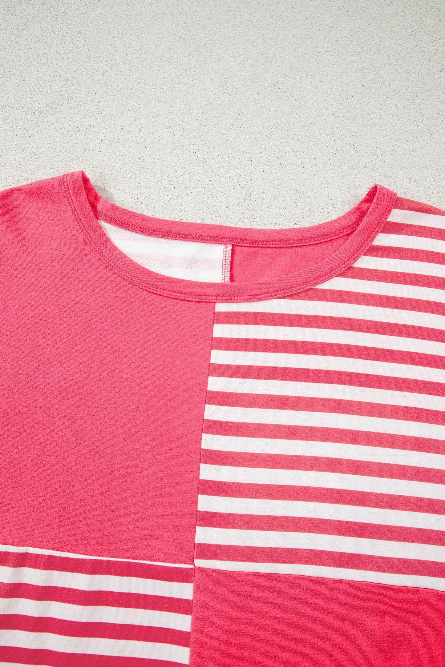 Pink Stripe Color Block Patchwork Drop Shoulder Long Sleeve Tunic Top  DAME BOHEME