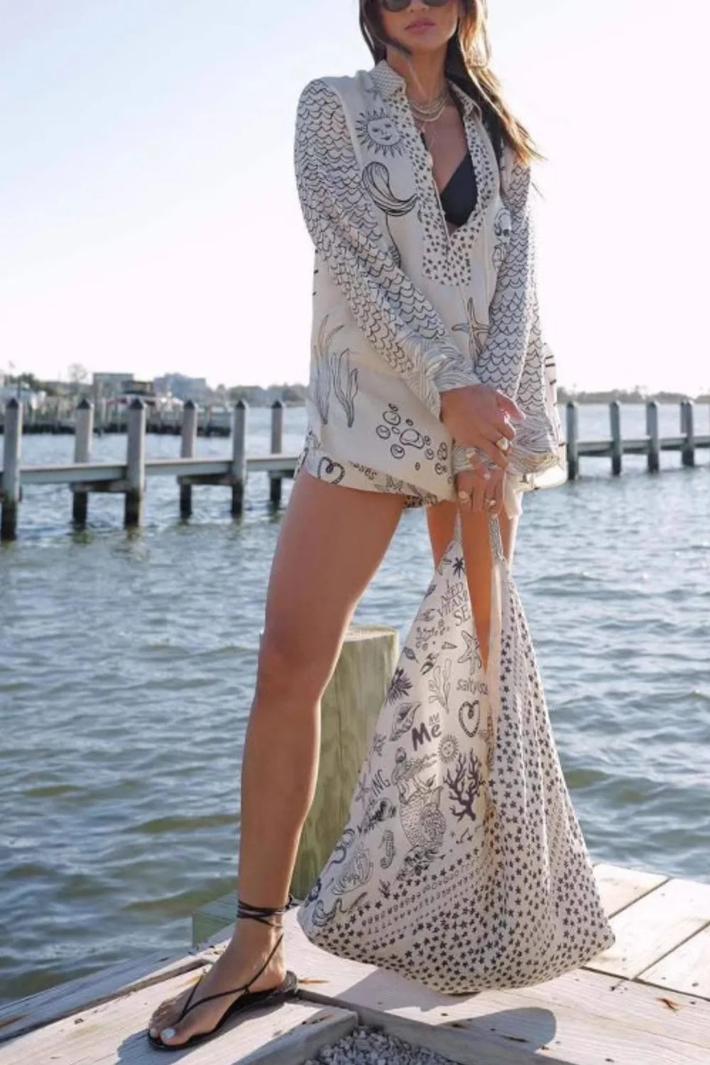 Nautical Print Top and Shorts Matching Set Trendsi