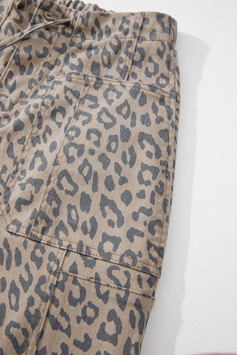 Leopard Printed Drawstring Waist Pocketed Wide Leg Jeans  DAME BOHEME
