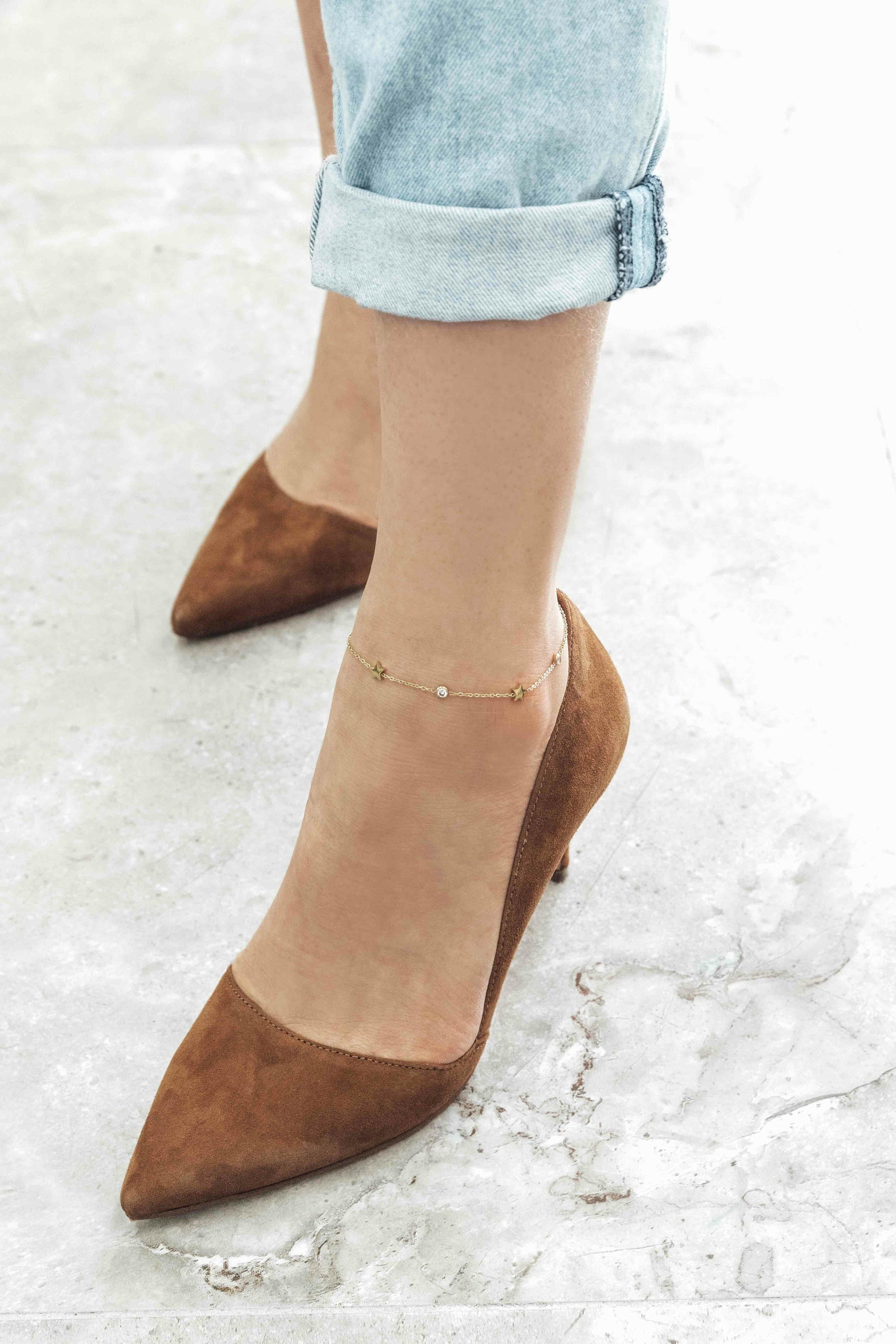 Starry Eyed Rhinestone Anklet, Gold Plated Lovoda