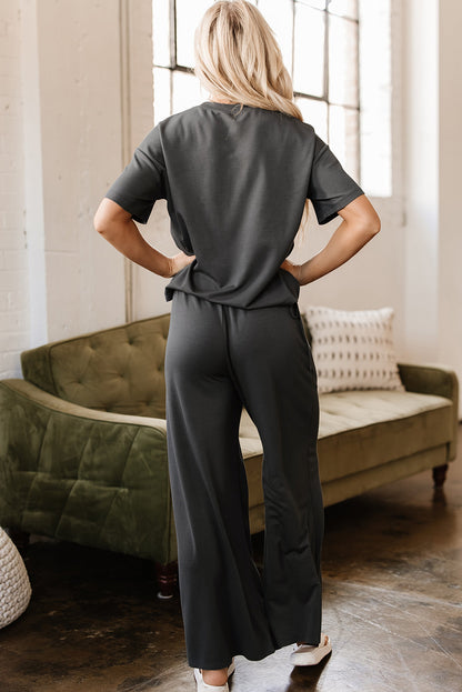 Dallas Drawstring Side Crewneck Tee and Loose Pants Set  DAME BOHEME