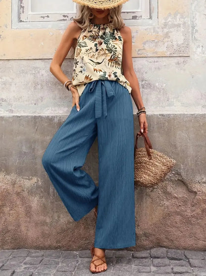 Printed Tank Top and Wide Leg Pants Set  DAME BOHEME