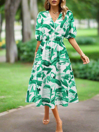Ruched Roses Surplice Short Sleeve Dress Trendsi