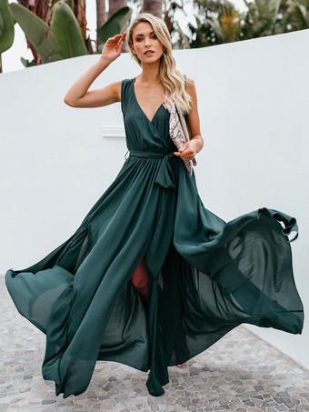 Surplice Tie Waist Maxi Dress Trendsi