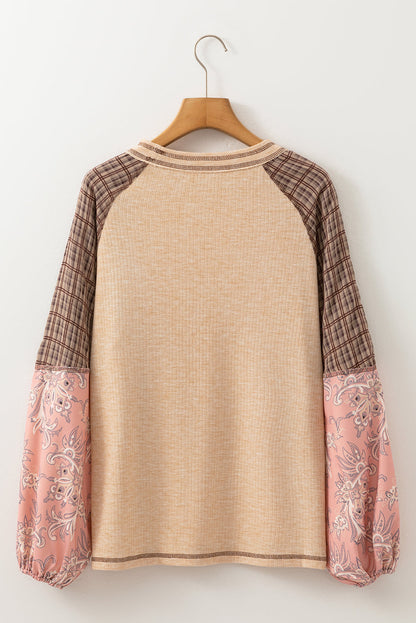 Elena Raglan Sleeve Ribbed Knit Patchwork Blouse  DAME BOHEME