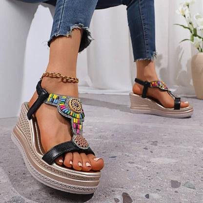 Colorful Open Toe Wedge Sandals Trendsi