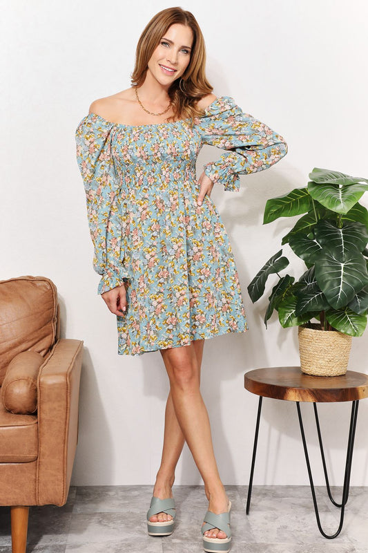 Honey Floral Smocked Flounce Sleeve Square Neck Mini Dress Trendsi
