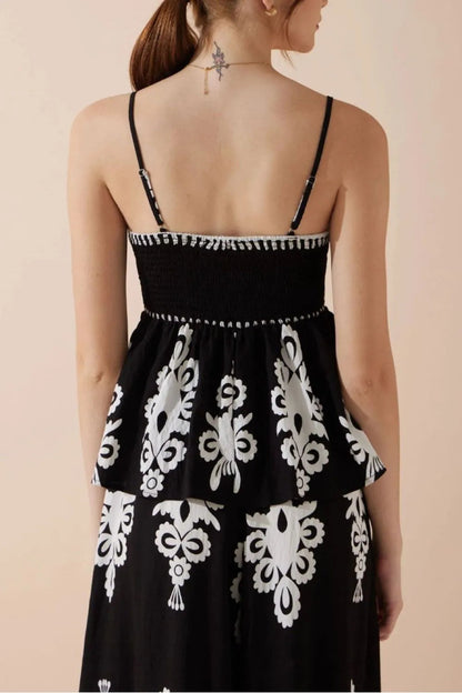 Printed Square Neck Cami and Wide Leg Pants Set Trendsi