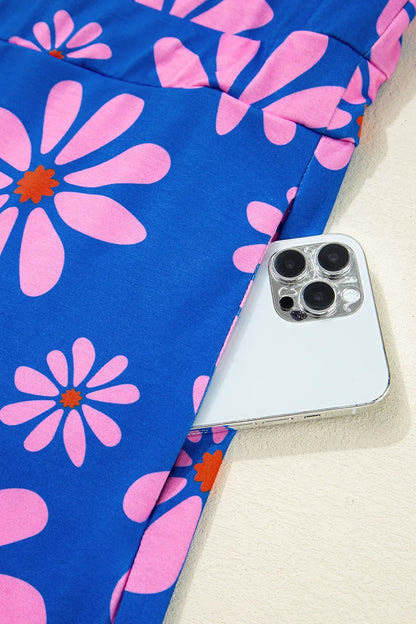 Floral Print Zip Collar Drawstring Summer Mini Dress Trendsi