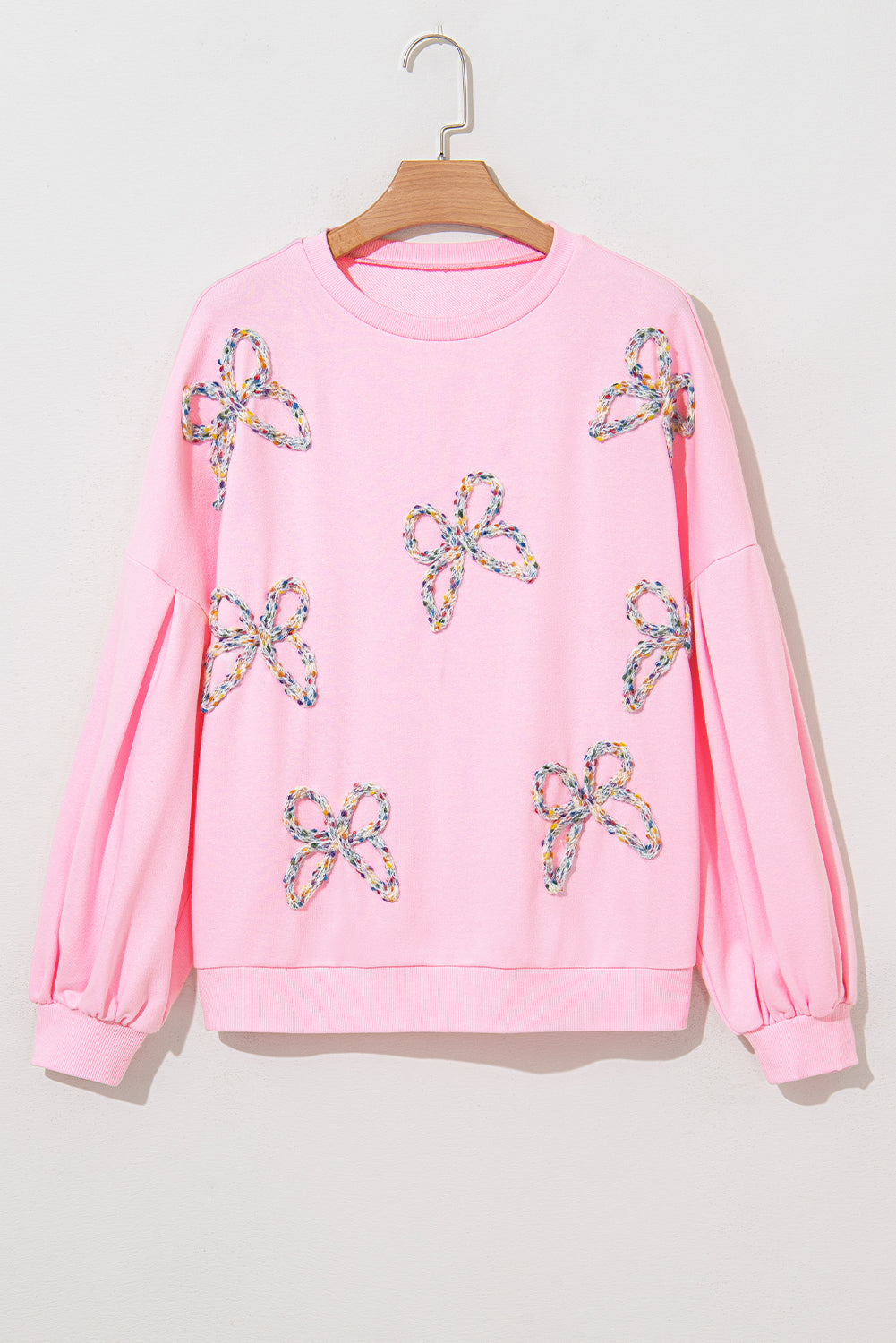 Light Pink Sweet Bow Lantern Sleeve Oversized Pullover Sweatshirt  DAME BOHEME