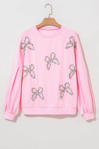 Light Pink Sweet Bow Lantern Sleeve Oversized Pullover Sweatshirt  DAME BOHEME