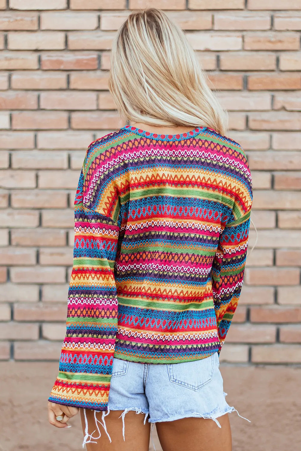 Multicolor Round Neck Long Sleeve Top