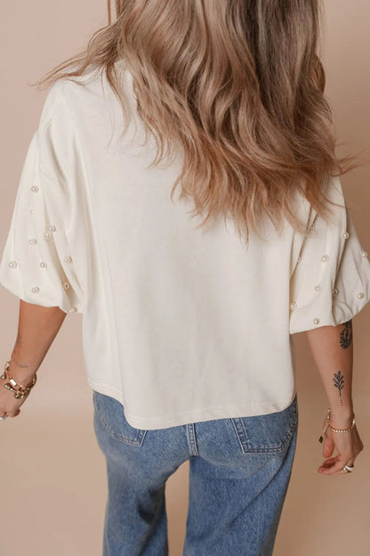 Bowknot Graphic Pearl Puff Half Sleeve T Shirt  DAME BOHEME