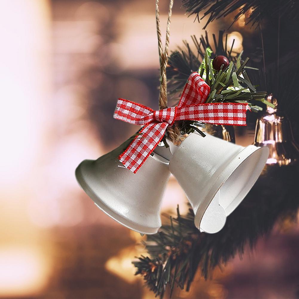 Christmas Bell Ornament Metal Dual Bell Christmas Bell Ornament Decoration with Berry Plaid Bow Christmas Tree Pendants For Making Wind Chimes Christmas Tree Hang Pendant Hang On Door wall porch  DAME BOHEME