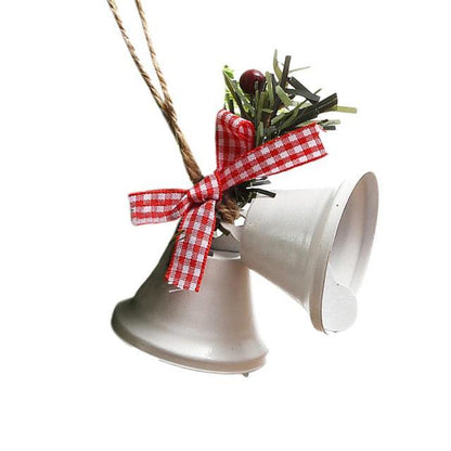 Christmas Bell Ornament Metal Dual Bell Christmas Bell Ornament Decoration with Berry Plaid Bow Christmas Tree Pendants For Making Wind Chimes Christmas Tree Hang Pendant Hang On Door wall porch  DAME BOHEME