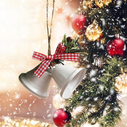Christmas Bell Ornament Metal Dual Bell Christmas Bell Ornament Decoration with Berry Plaid Bow Christmas Tree Pendants For Making Wind Chimes Christmas Tree Hang Pendant Hang On Door wall porch  DAME BOHEME