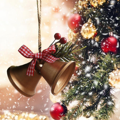 Christmas Bell Ornament Metal Dual Bell Christmas Bell Ornament Decoration with Berry Plaid Bow Christmas Tree Pendants For Making Wind Chimes Christmas Tree Hang Pendant Hang On Door wall porch  DAME BOHEME