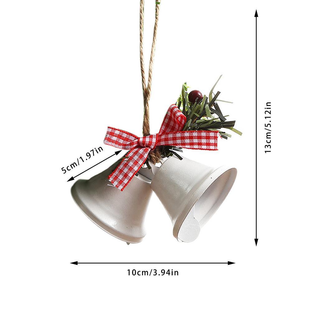 Christmas Bell Ornament Metal Dual Bell Christmas Bell Ornament Decoration with Berry Plaid Bow Christmas Tree Pendants For Making Wind Chimes Christmas Tree Hang Pendant Hang On Door wall porch  DAME BOHEME