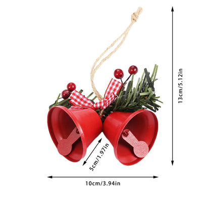 Christmas Bell Ornament Metal Dual Bell Christmas Bell Ornament Decoration with Berry Plaid Bow Christmas Tree Pendants For Making Wind Chimes Christmas Tree Hang Pendant Hang On Door wall porch  DAME BOHEME