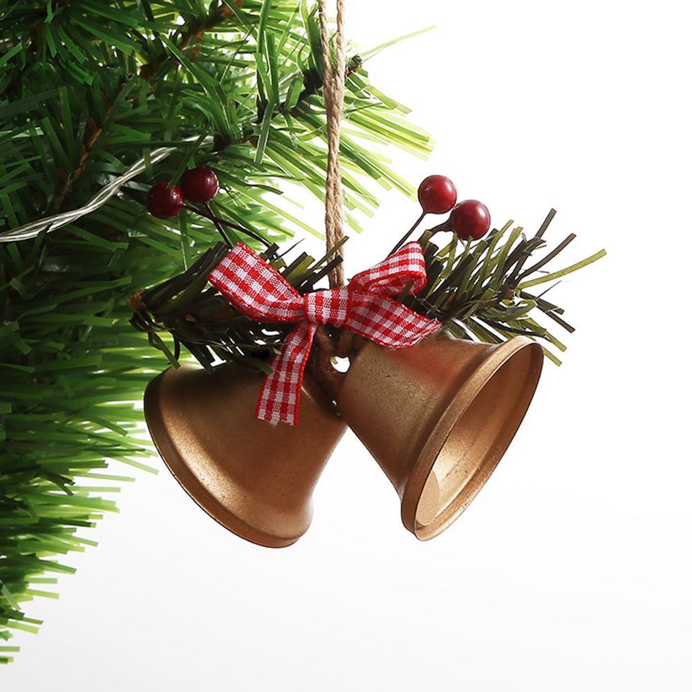 Christmas Bell Ornament Metal Dual Bell Christmas Bell Ornament Decoration with Berry Plaid Bow Christmas Tree Pendants For Making Wind Chimes Christmas Tree Hang Pendant Hang On Door wall porch  DAME BOHEME
