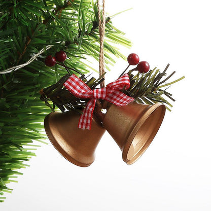Christmas Bell Ornament Metal Dual Bell Christmas Bell Ornament Decoration with Berry Plaid Bow Christmas Tree Pendants For Making Wind Chimes Christmas Tree Hang Pendant Hang On Door wall porch  DAME BOHEME