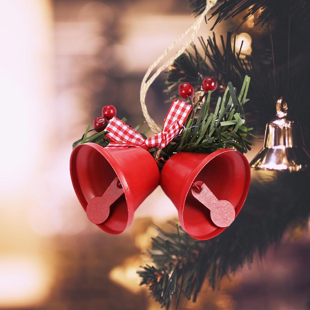 Christmas Bell Ornament Metal Dual Bell Christmas Bell Ornament Decoration with Berry Plaid Bow Christmas Tree Pendants For Making Wind Chimes Christmas Tree Hang Pendant Hang On Door wall porch  DAME BOHEME