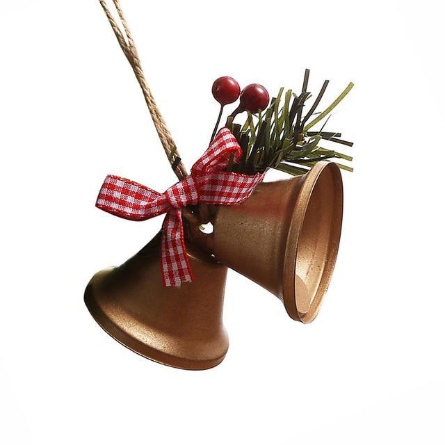 Christmas Bell Ornament Metal Dual Bell Christmas Bell Ornament Decoration with Berry Plaid Bow Christmas Tree Pendants For Making Wind Chimes Christmas Tree Hang Pendant Hang On Door wall porch  DAME BOHEME