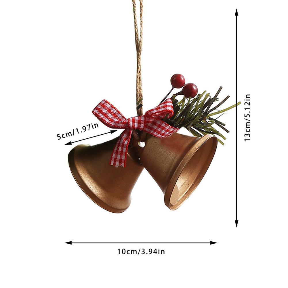 Christmas Bell Ornament Metal Dual Bell Christmas Bell Ornament Decoration with Berry Plaid Bow Christmas Tree Pendants For Making Wind Chimes Christmas Tree Hang Pendant Hang On Door wall porch  DAME BOHEME