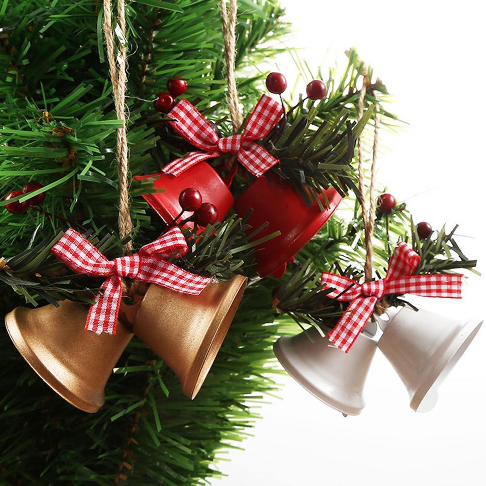 Christmas Bell Ornament Metal Dual Bell Christmas Bell Ornament Decoration with Berry Plaid Bow Christmas Tree Pendants For Making Wind Chimes Christmas Tree Hang Pendant Hang On Door wall porch  DAME BOHEME