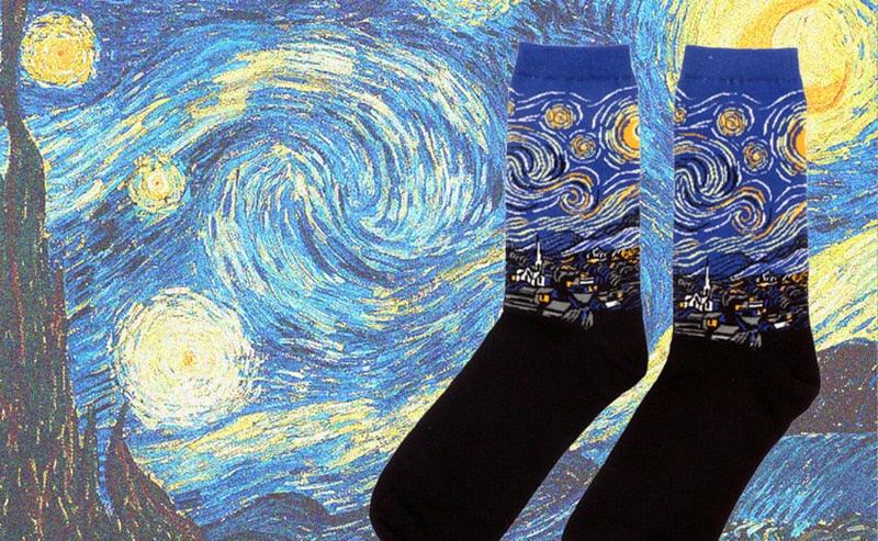 Classic Autumn Winter Retro Personality Art Van Gogh Mural World Famous Oil Painting Female Sock For Men And Women  DAME BOHEME