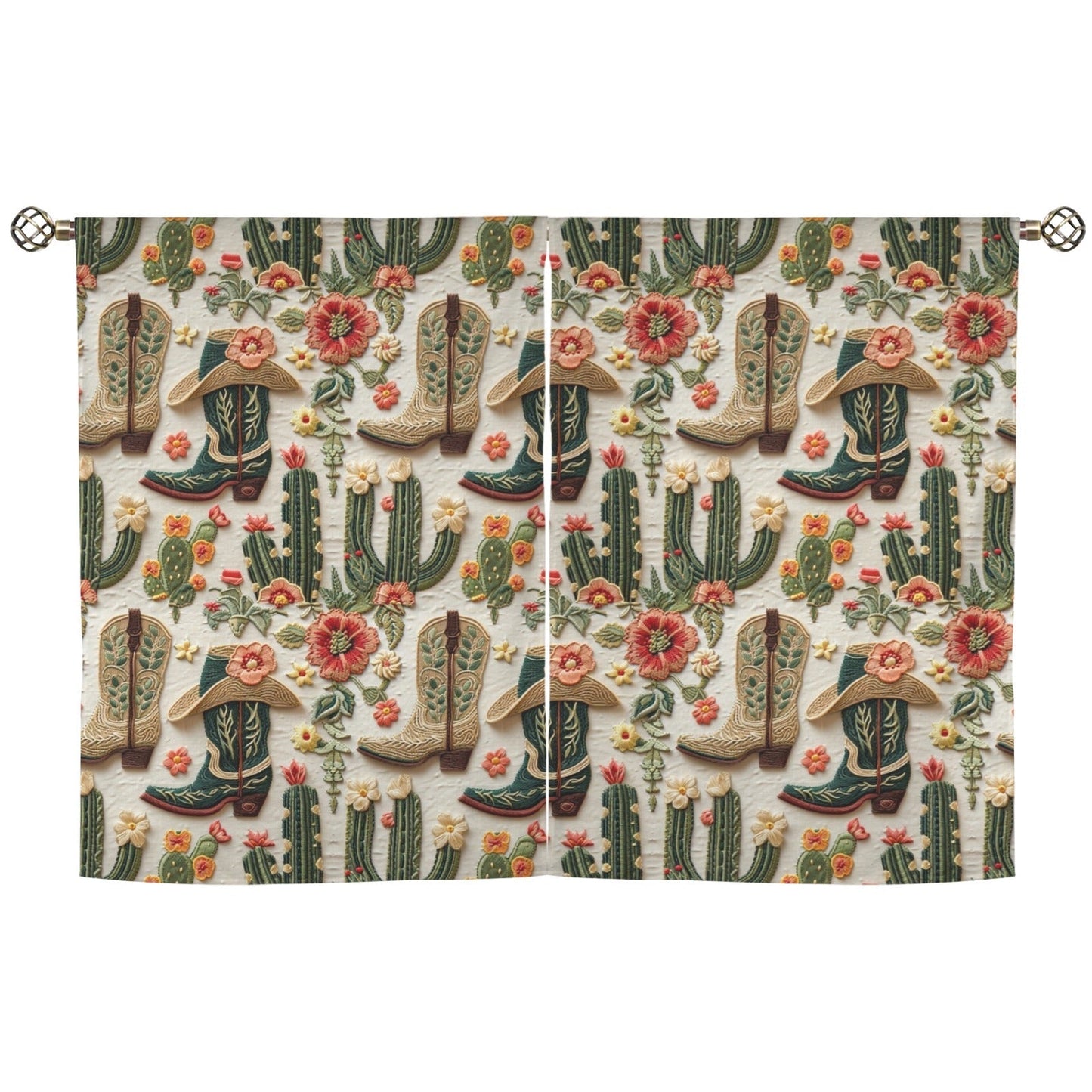 Cactus and Boots Curtains 28"x40" Made in America  DAME BOHEME