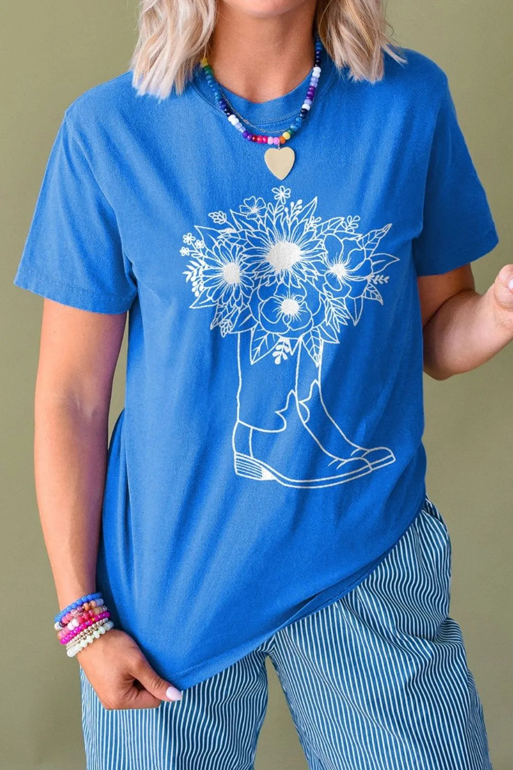 Graphic Round Neck Short Sleeve T-Shirt  DAME BOHEME