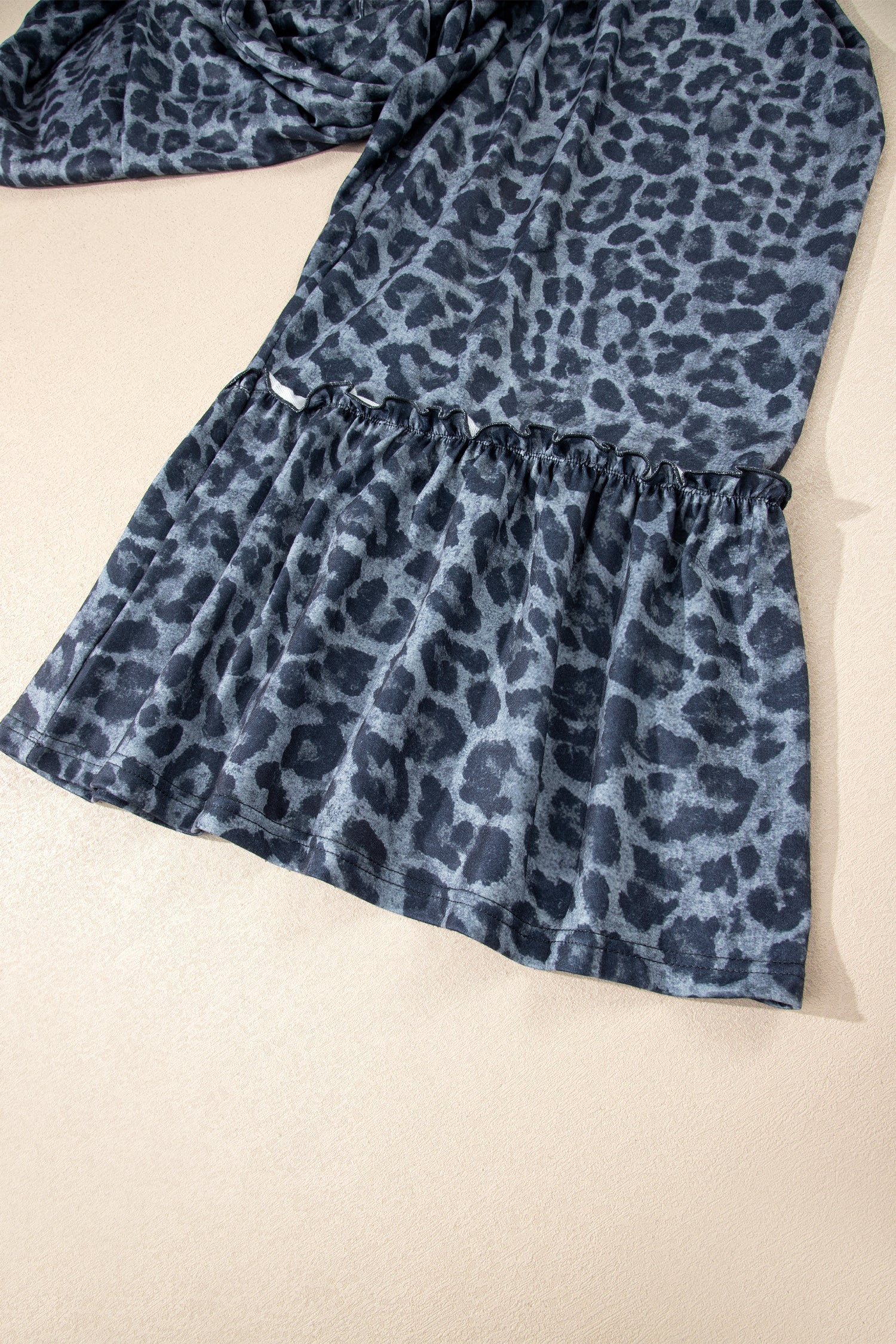 Gray Wild Leopard Print Frilled Detail Drawstring Wide Leg Pants  DAME BOHEME