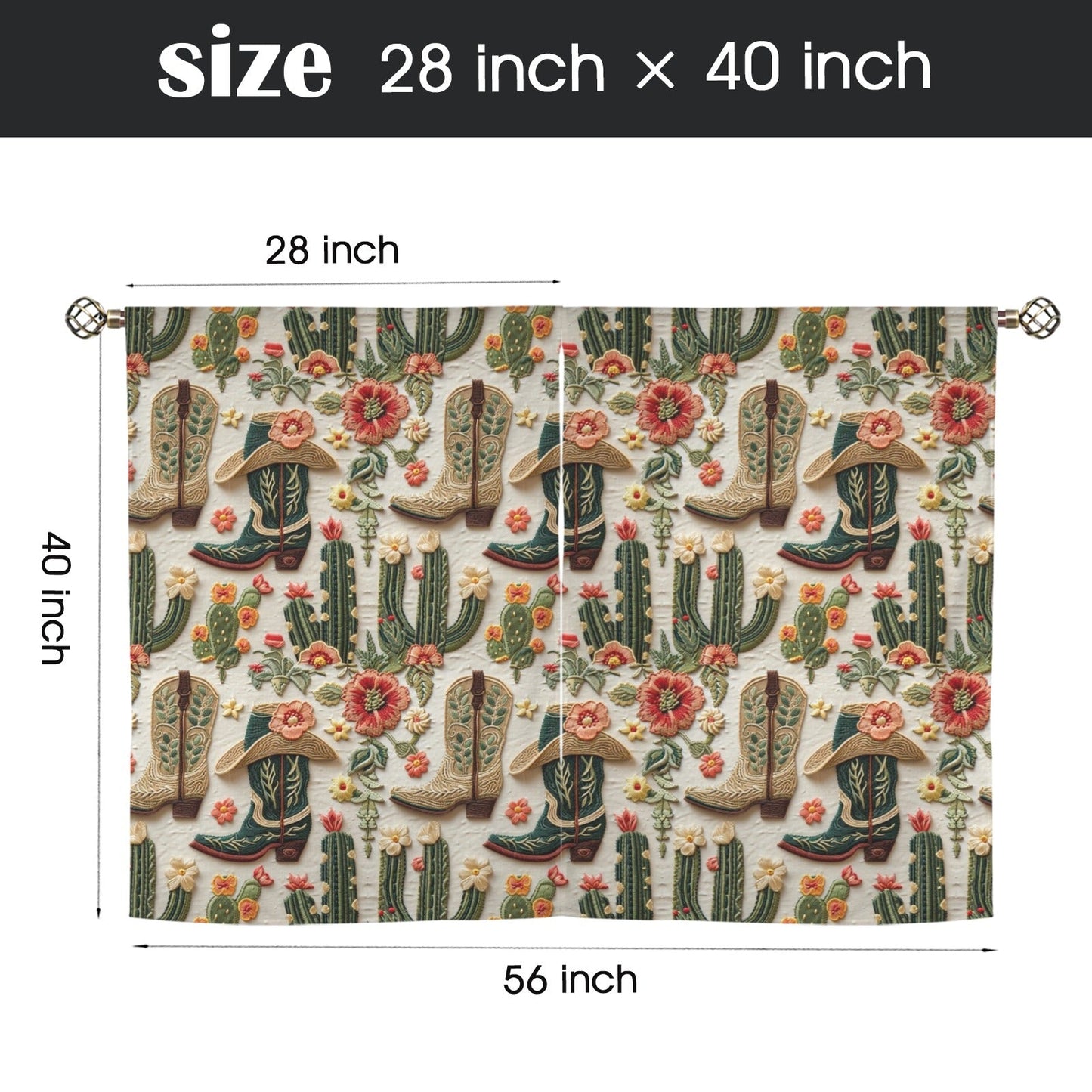 Cactus and Boots Curtains 28"x40" Made in America  DAME BOHEME