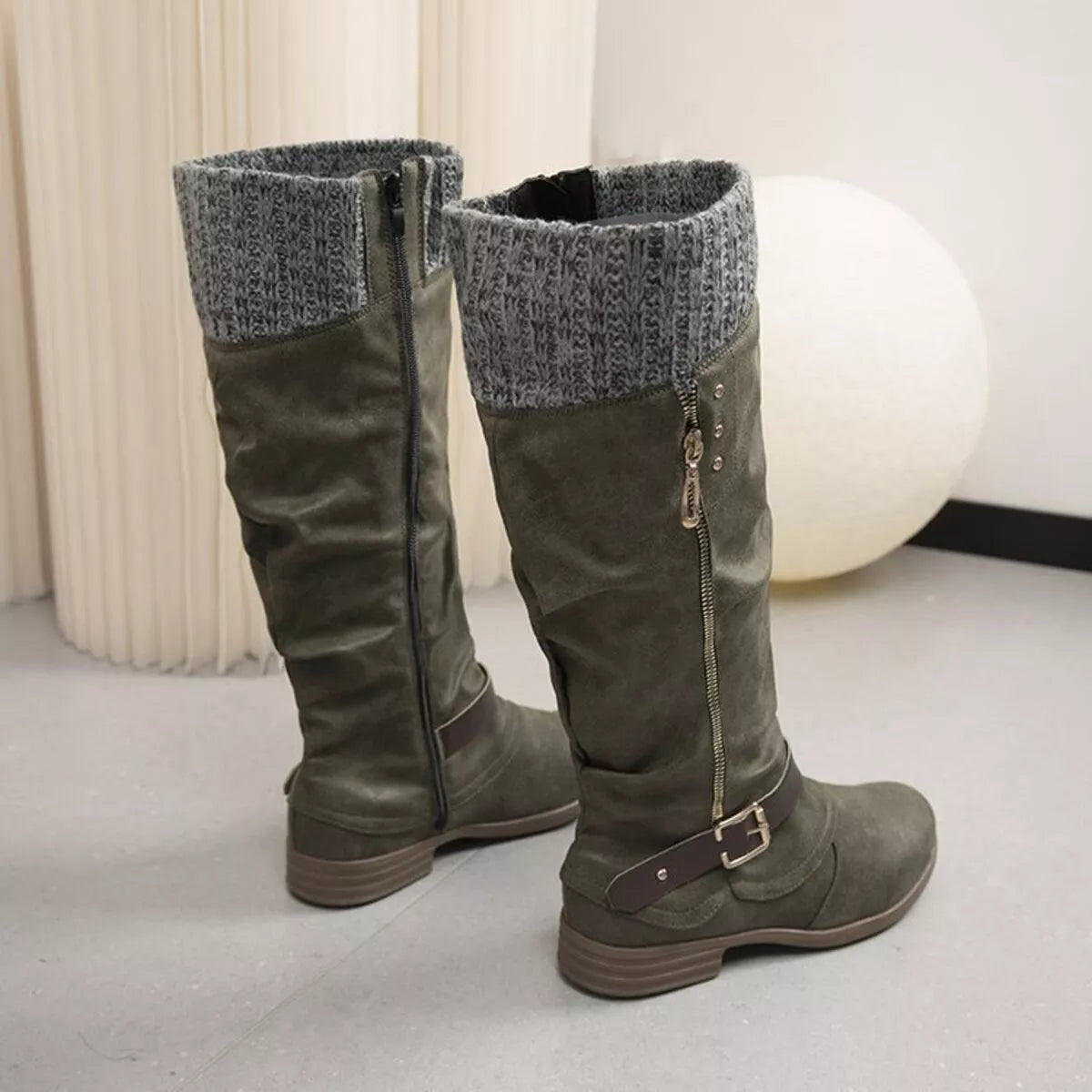 Knee High Slouch Boots with Knit Cuff  DAME BOHEME