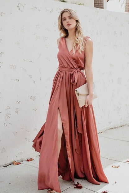 Surplice Tie Waist Maxi Dress Trendsi