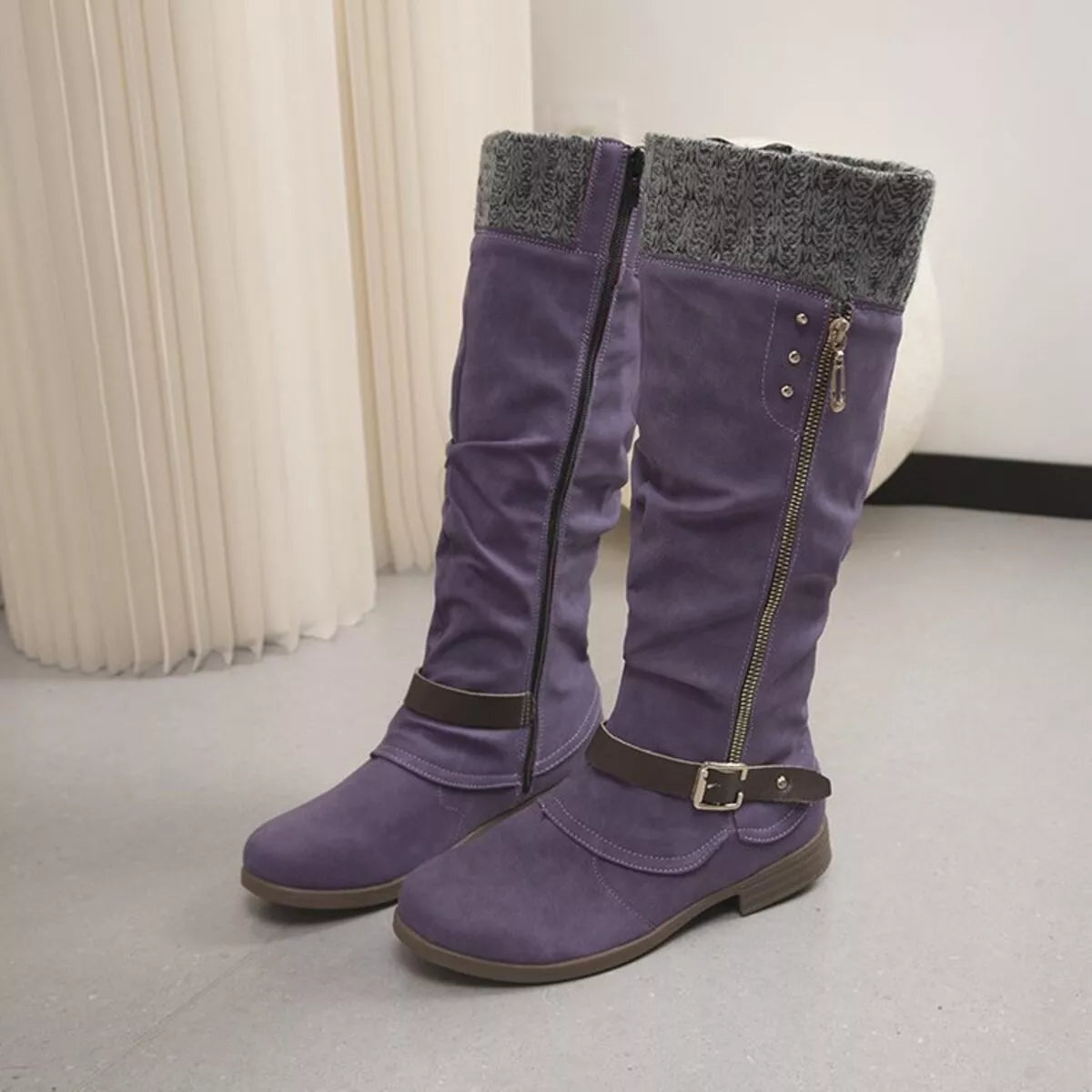 Knee High Slouch Boots with Knit Cuff  DAME BOHEME
