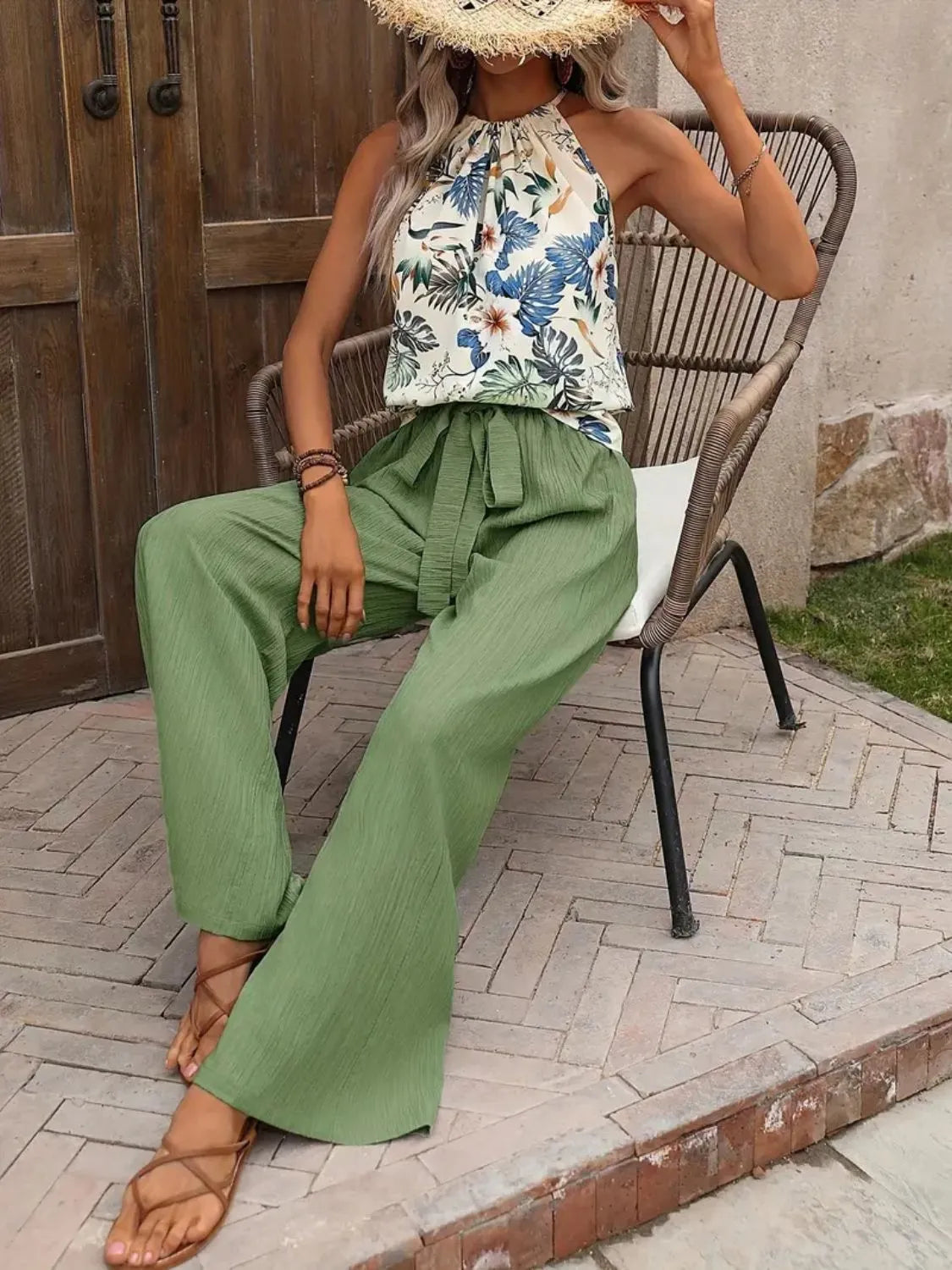 Printed Tank Top and Wide Leg Pants Set  DAME BOHEME