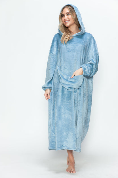Full Size Pocketed Hooded Midi Lounge Dress Trendsi
