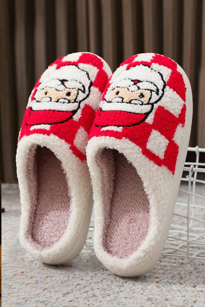 Fiery Red Checkered Santa Claus Graphic Plush Home Slippers  DAME BOHEME