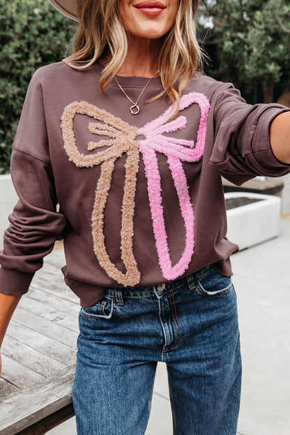 Callie Terry Bow Pattern Drop Shoulder Sweatshirt  DAME BOHEME