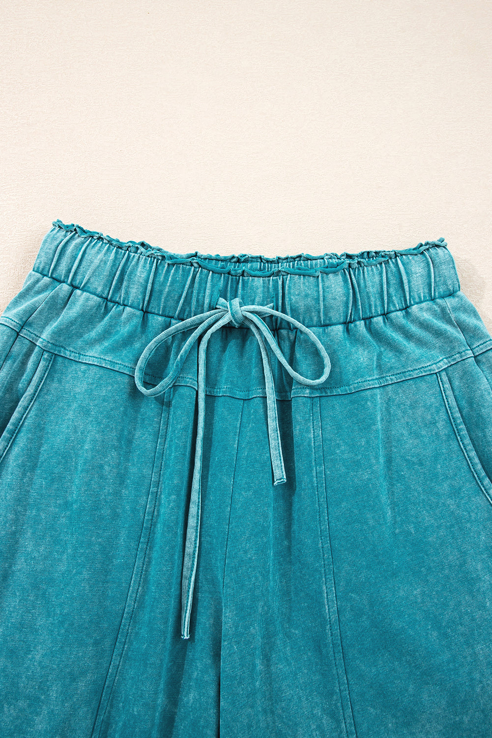 Mineral Wash Knot High Waist Raw Hem Pants  DAME BOHEME