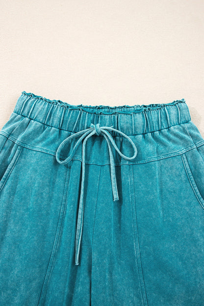 Mineral Wash Knot High Waist Raw Hem Pants  DAME BOHEME