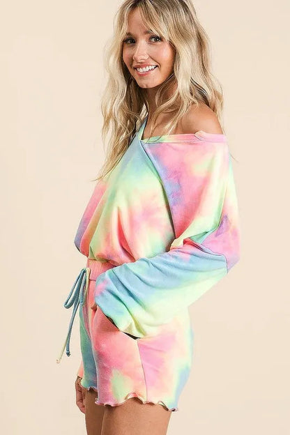 BiBi Tie Dye French Terry Top and Shorts Set Trendsi