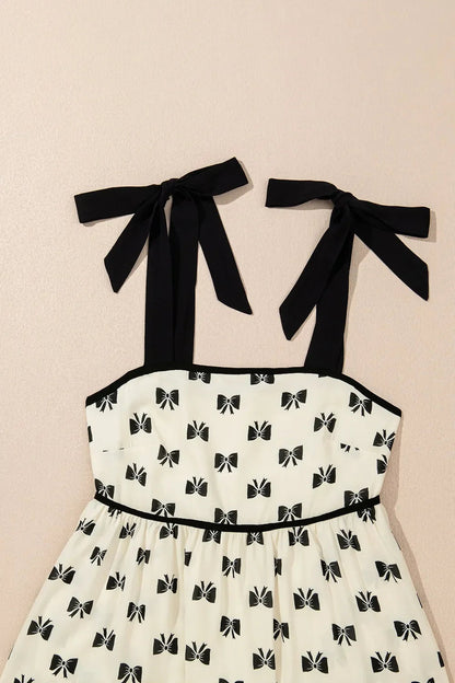 Bow Knot Color Contrast Trim Tied Straps Mini Dress Simply Love