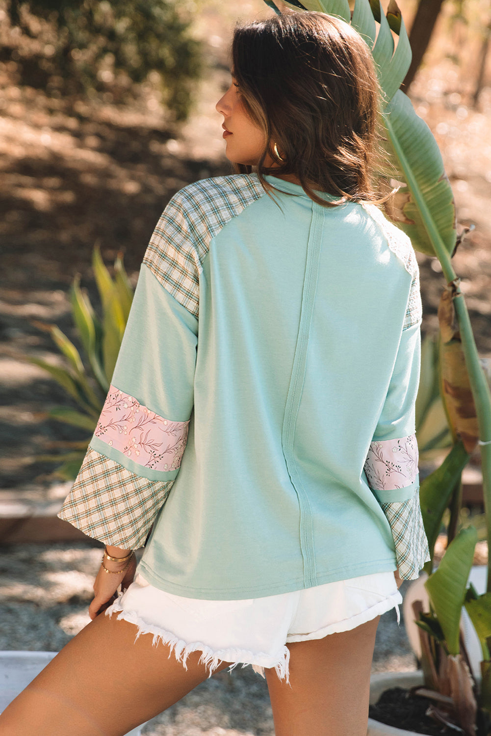 Emilia Plaid Floral Peace Heart Long Sleeve Top  DAME BOHEME