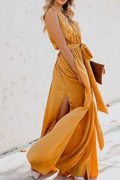 Surplice Tie Waist Maxi Dress Trendsi