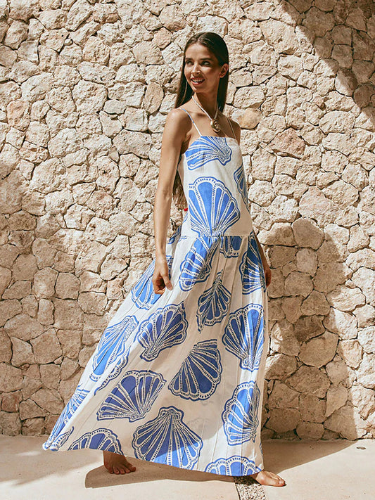 Seashell Print Maxi Cami Dress Plus Size Trendsi